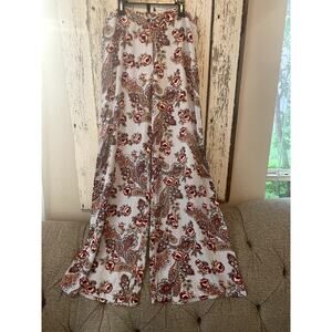 WAYF Wide Leg Side Slit, Floral Trousers Size L